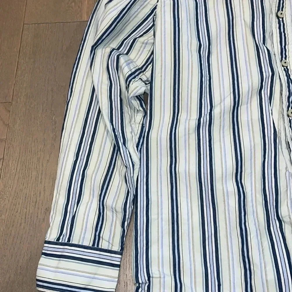 Tommy Bahama Men Size L White Blue Stripe Cotton Silk Shirt